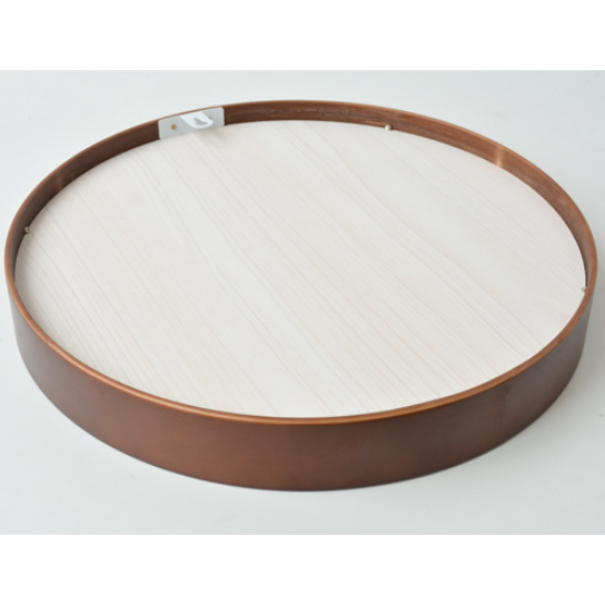 Rundt baderomsspeil med treramme