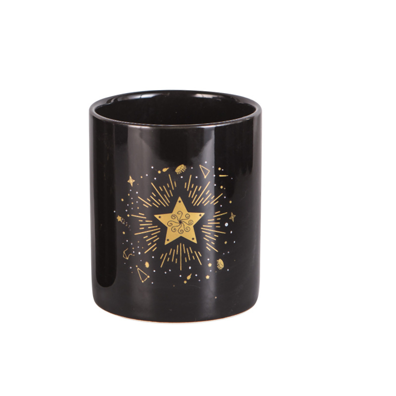 Sorte blomstepotter med gull-design